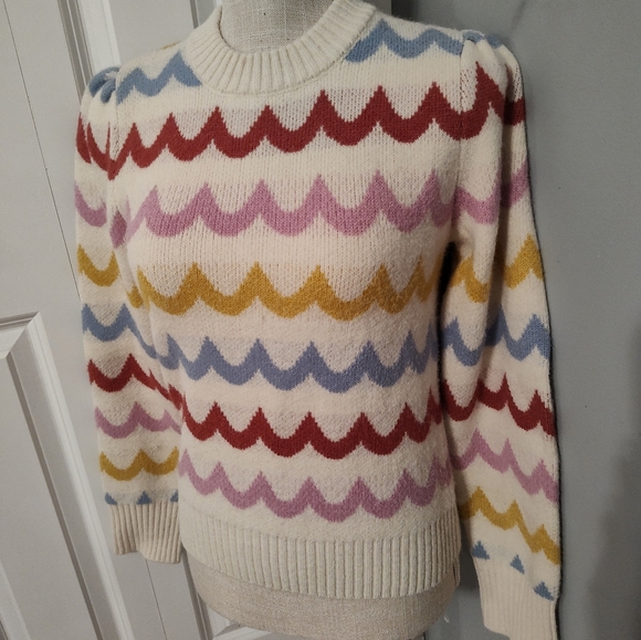 💕 EUC Greylin Brand Janey Ivory Wave Retro Look Fitted Sweater, Ladie's, Small - Picture 3 of 15